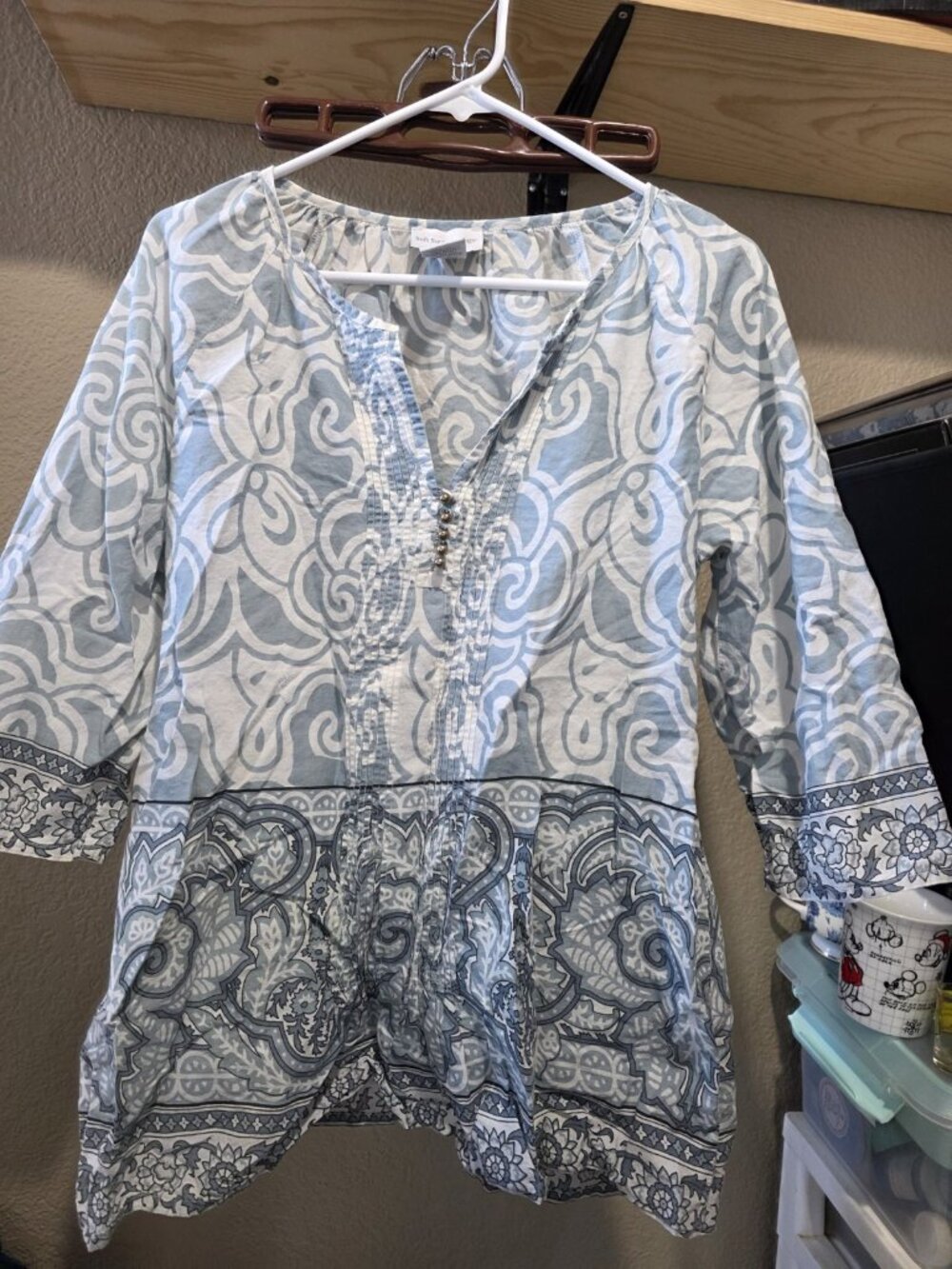 SOFT SURROUNDINGS Rivera-Chic Tunic Top Shirt Blouse Blue Petite #25292 Medium